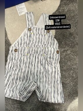 Striped White & Black Kids Overalls - 12M
